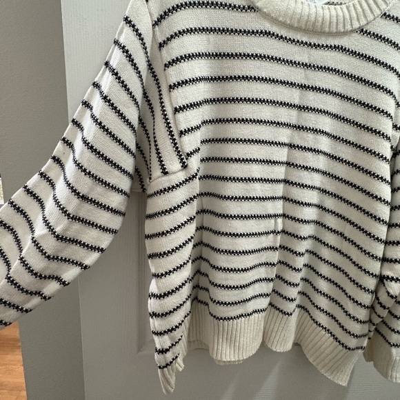Time and Tru Cream and Black Striped Turtleneck Sweater - Picture 1 of 5